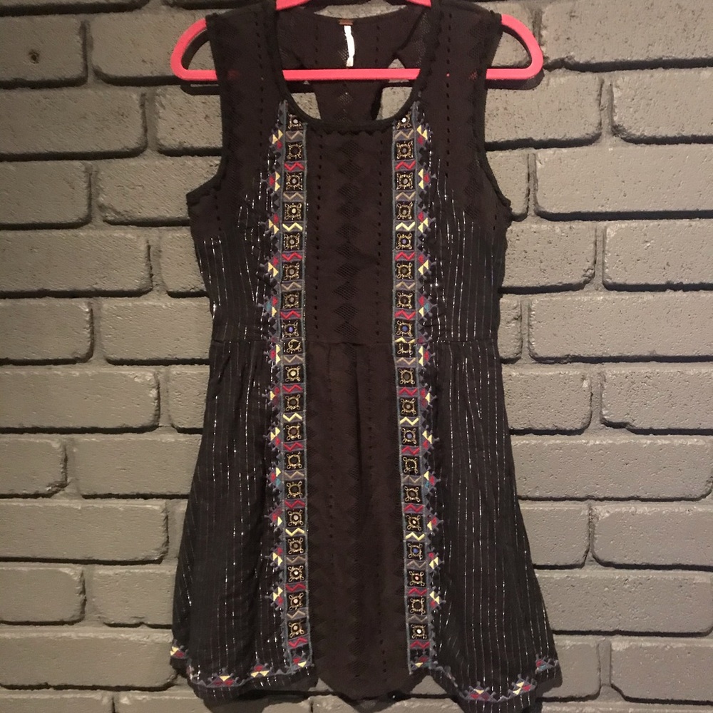 Free People Crochet mirrored Black Dress Size 6